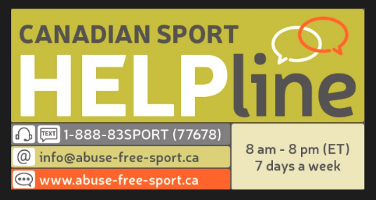 Green and orange badge with contact information for the Canadian Sport Help Line