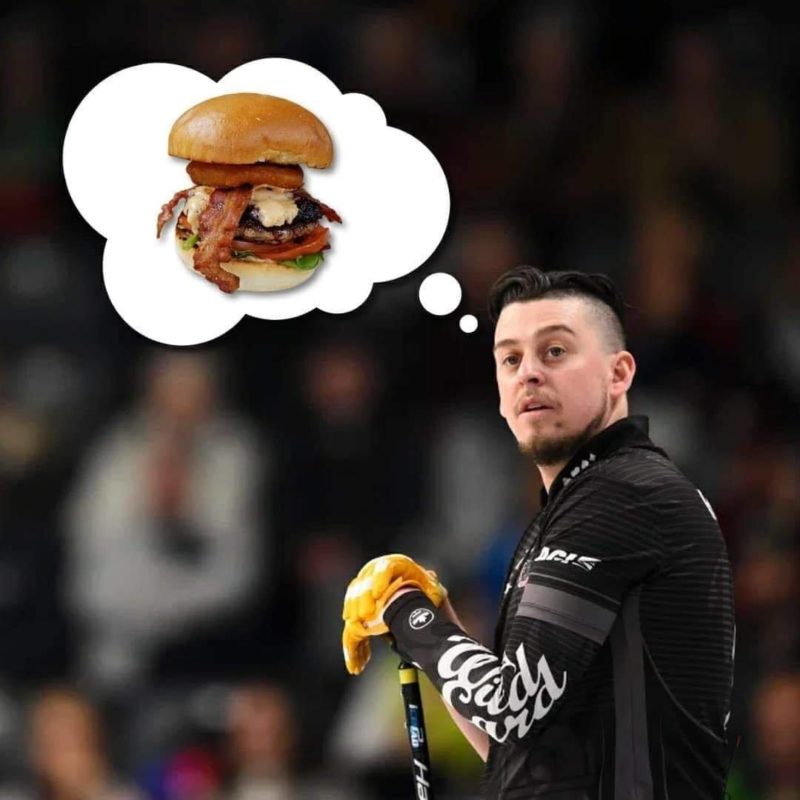 Professional curler Colin Hodgson day dreaming about his burger of the month creation